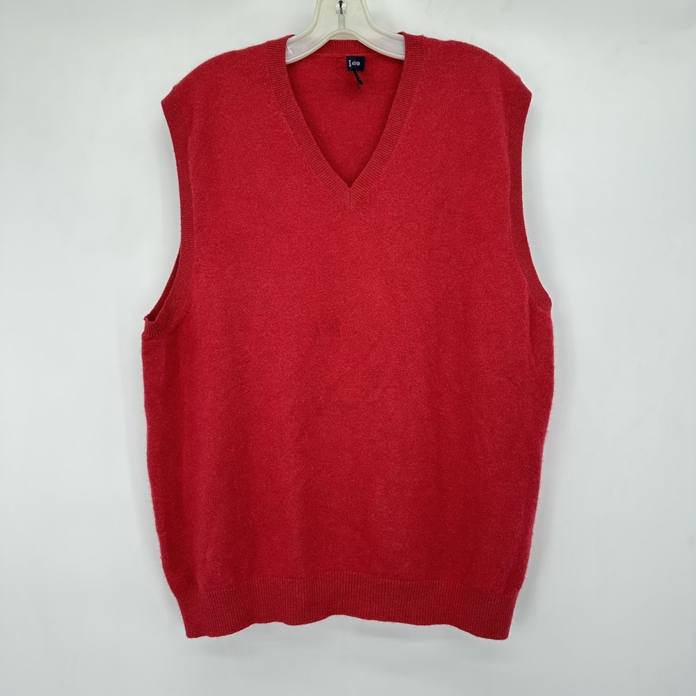Lands End Men's 100% Cashmere Sweater Vest L Fuzzy Knit V Neck Preppy Cozy Warm